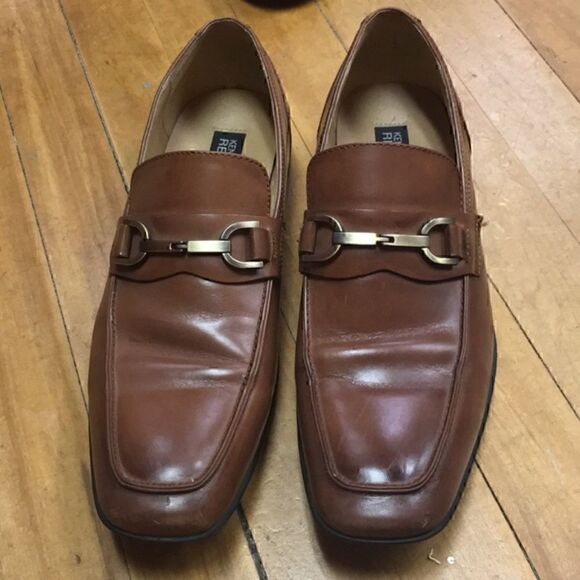 9 KENNETH COLE REACTION brown leather slip ons GUC - Picture 1 of 7